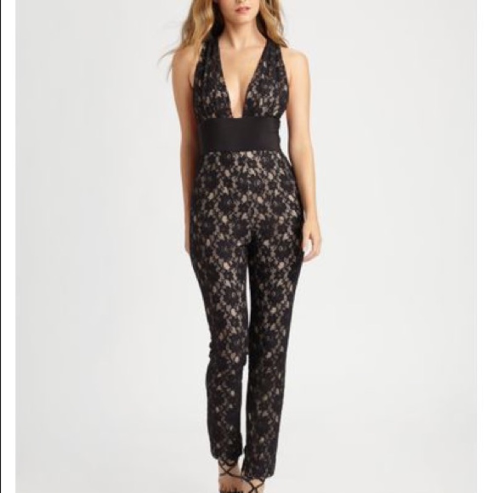 BCBGMAXAZRIA Women's Black Lace Jumpsuit